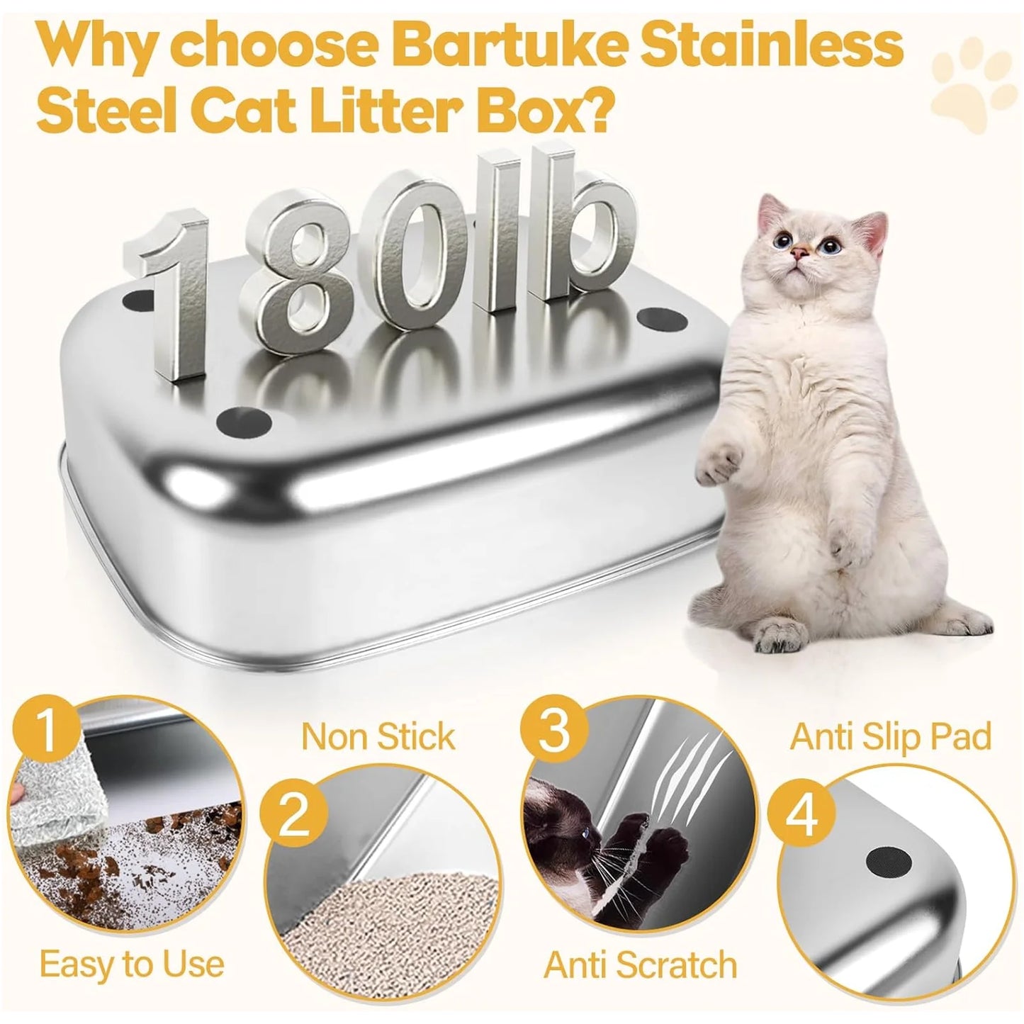 Extra Large Stainless Steel Enclosed Cat Litter Box - Odor-Resistant, Easy Clean - Gray