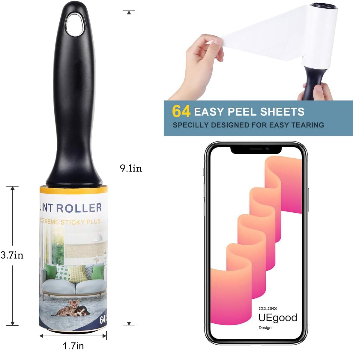 Lint Rollers for Pet Hair, Lint Remover Clothes Roller Extra Sticky Upgrade Portable Pet Roller Refill for Dog Cat Hair on Clothes, Pants,Car Seats,Carpet,Leather Chair