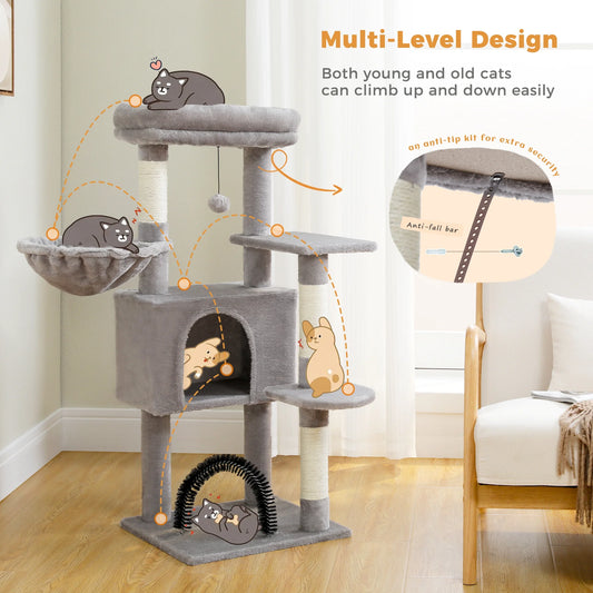 42" Cat Tree Condo with Large Perch Scratching Posts for Indoor Cats,Light Gray