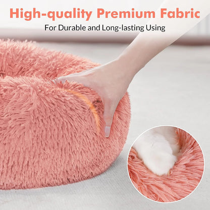 Cat Bed for Indoor Cats, Fluffy round Self Warming Calming Soft Plush Donut Cuddler Cushion Pet Bed for Small Dogs Kittens, 24 Inches