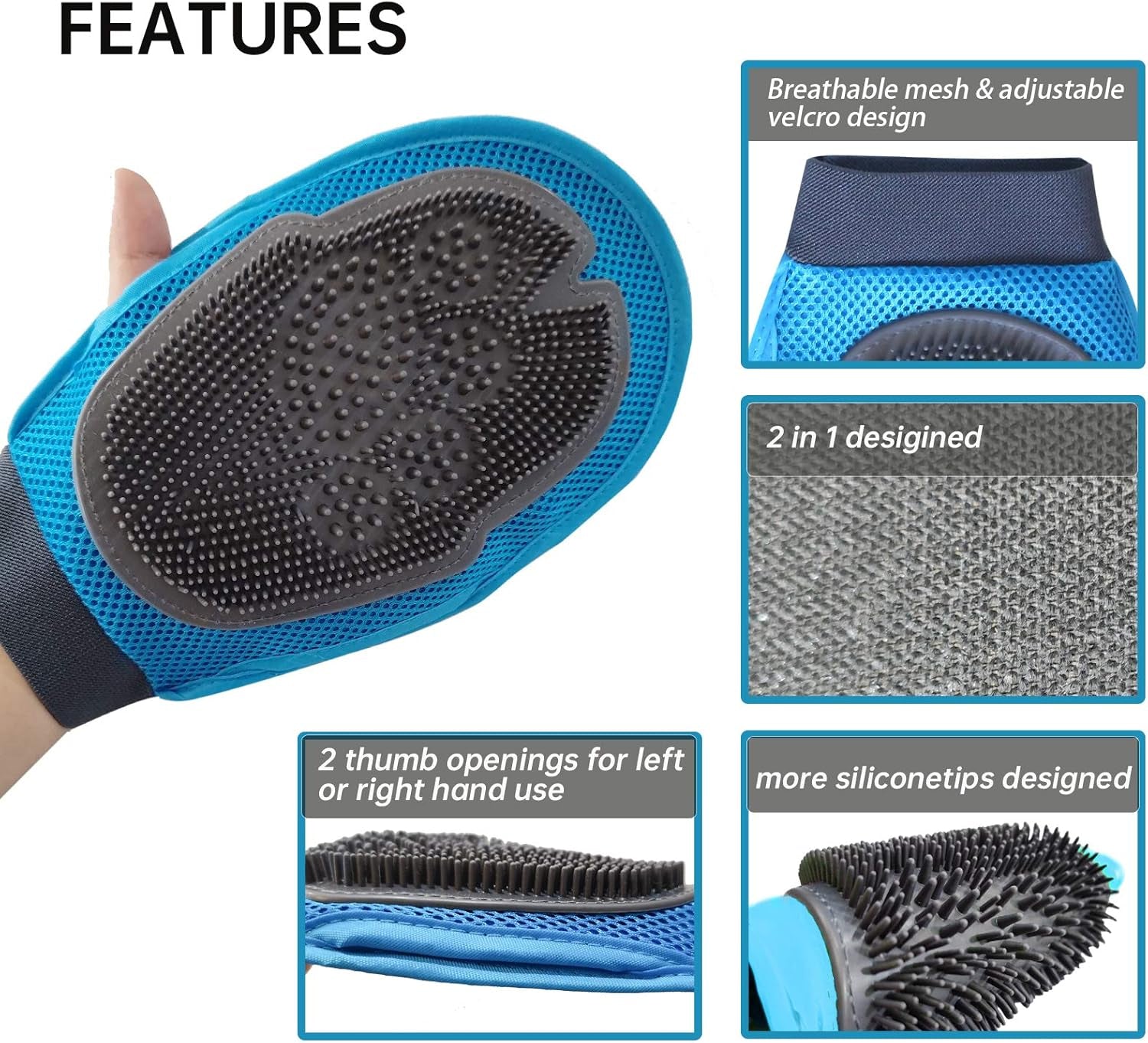 Pet Grooming Deshedding Glove Brush for Dogs Cats and Horses, Gentle Massage Remove Hair, 2 Pack with 1 Brush
