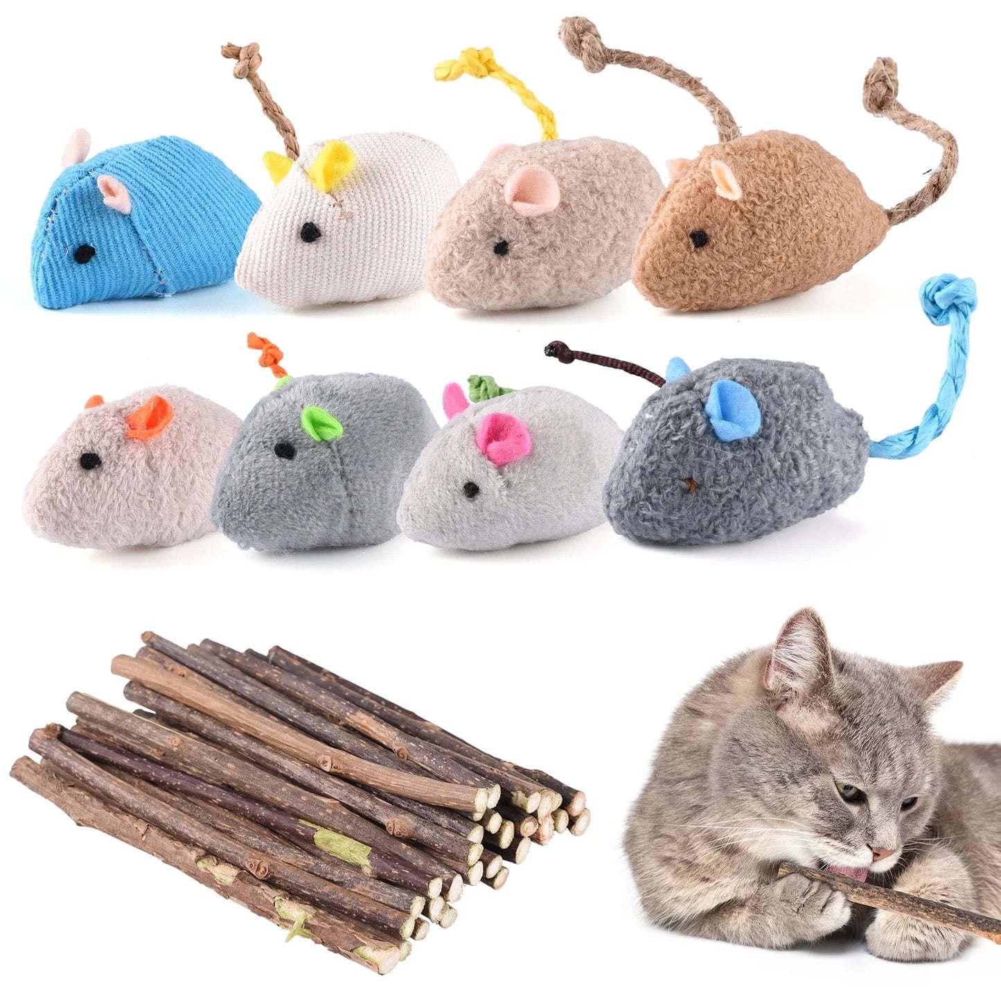 30 Pcs Silvervine Sticks for Cats, 8 Pcs Skitter Critters Cat Toy Catnip Mice, Natural Catnip Sticks Chew Sticks, Teeth Molar Chew Toys for Cat Kitten Kitty