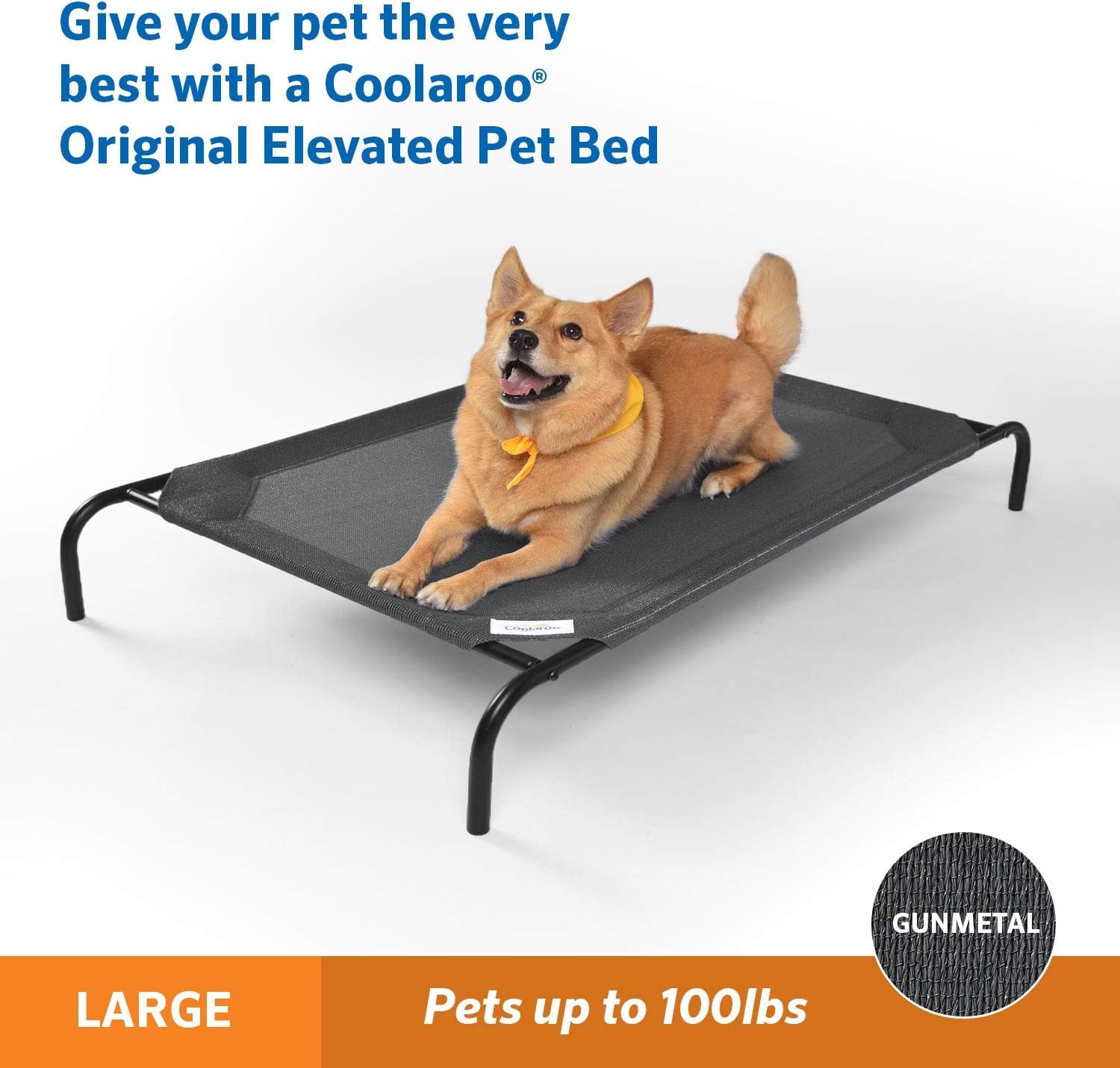 Original Elevated Dog Bed - Breathable Off-The-Ground Pet Bed with Cooling Fabric, Joint Relief & Moisture-Resistant Fabric, 100% Recyclable, Easy Clean, Gunmetal, Large