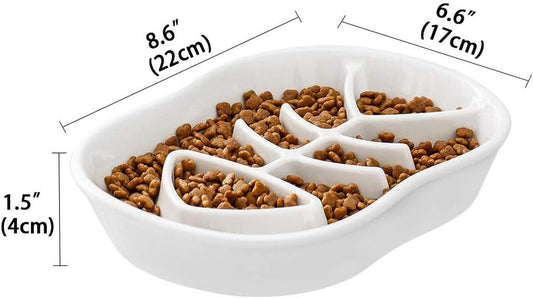 Slow Feeder Cat Bowl - Slow down Cat Food Dish for Healthy Eating - Fun Interactive Maze Design - Bloating Stop, anti Gulping, Improve Digestion - White