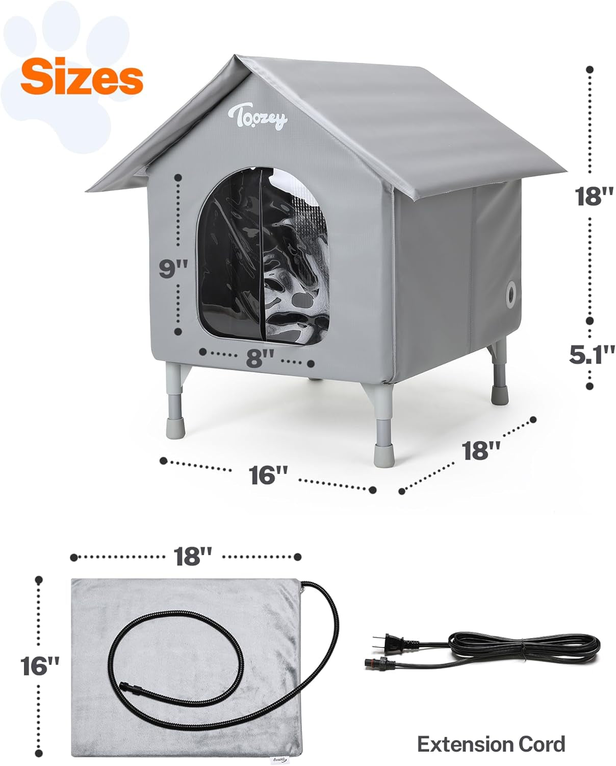 Outdoor Cat House, Waterproof Cat Shelter Extra with Heating Pad for Stray/Barn Cats, Elevated Feral Cats House with inside Insulated Aluminum Sunburn Protection