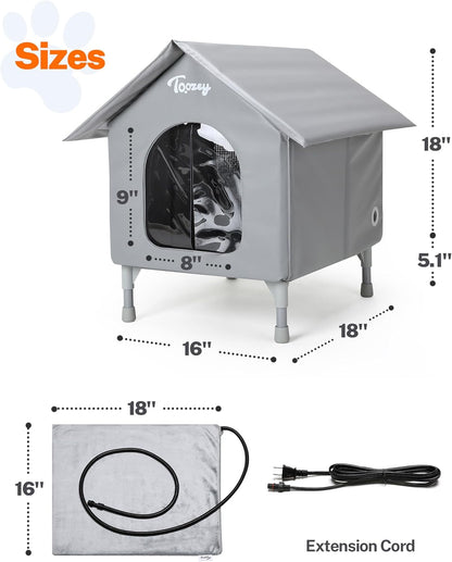 Outdoor Cat House, Waterproof Cat Shelter Extra with Heating Pad for Stray/Barn Cats, Elevated Feral Cats House with inside Insulated Aluminum Sunburn Protection