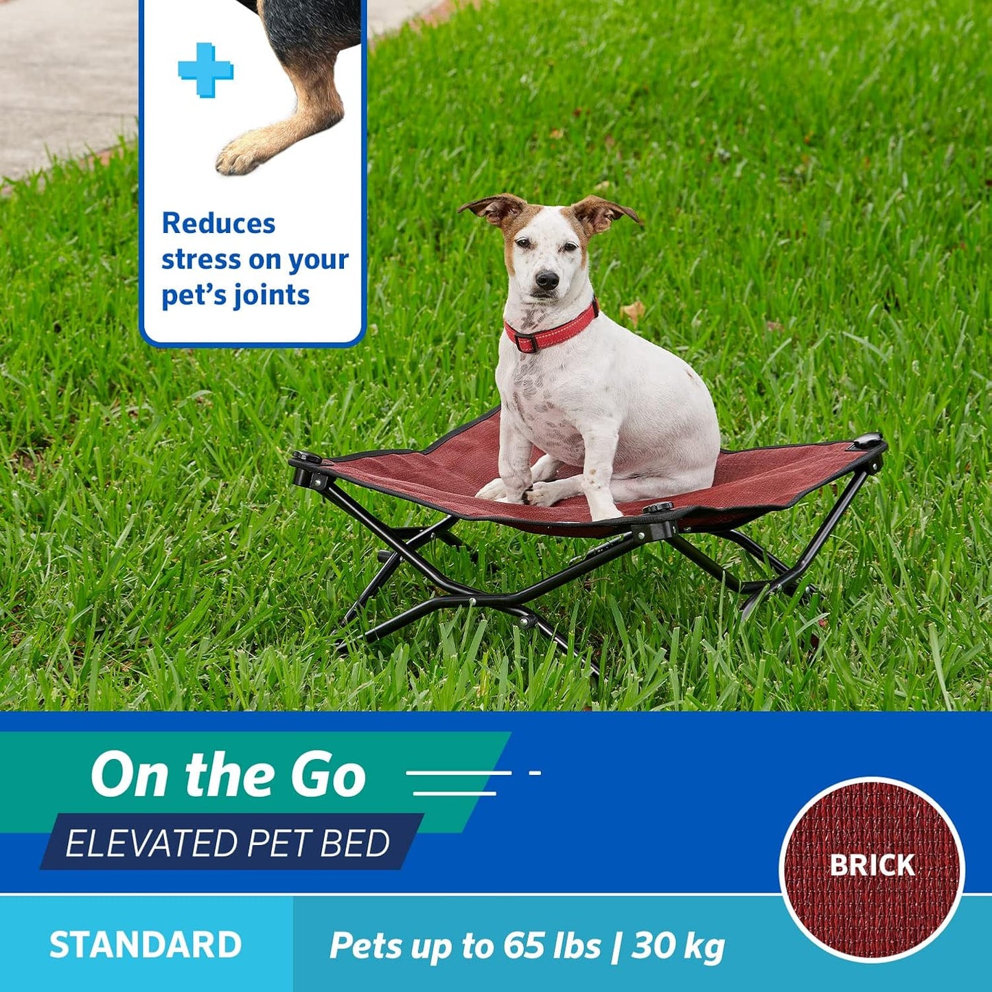 On-The-Go Elevated Dog Bed - Foldable Pop-Up Travel Dog Bed with Breathable, Moisture-Resistant Fabric, Carry Bag Included, Lightweight & Portable, Brick, Standard