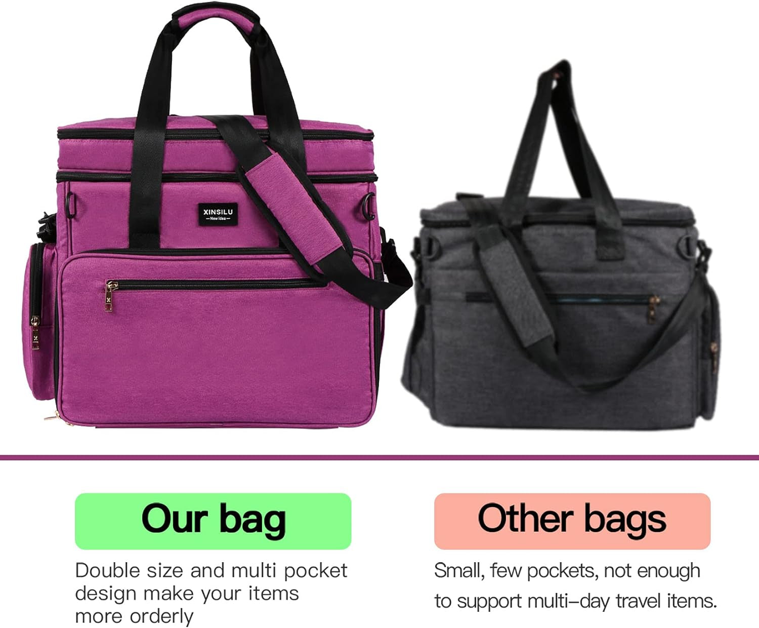 Dog Travel Bag Double Layer Large Pet Travel Bag Organizer for Accessories, Includes 2 Collapsible Bowls, 2 Food Containers, 1 Water-Resistant Placemat, Ideal Dog Travel Kit for a Weekend Away, Purple