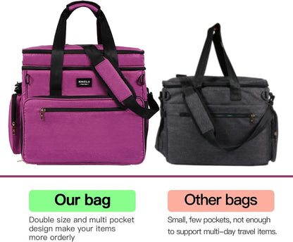 Dog Travel Bag Double Layer Large Pet Travel Bag Organizer for Accessories, Includes 2 Collapsible Bowls, 2 Food Containers, 1 Water-Resistant Placemat, Ideal Dog Travel Kit for a Weekend Away, Purple