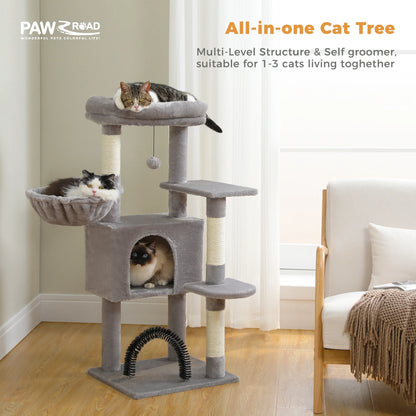 42" Cat Tree Condo with Large Perch Scratching Posts for Indoor Cats,Light Gray