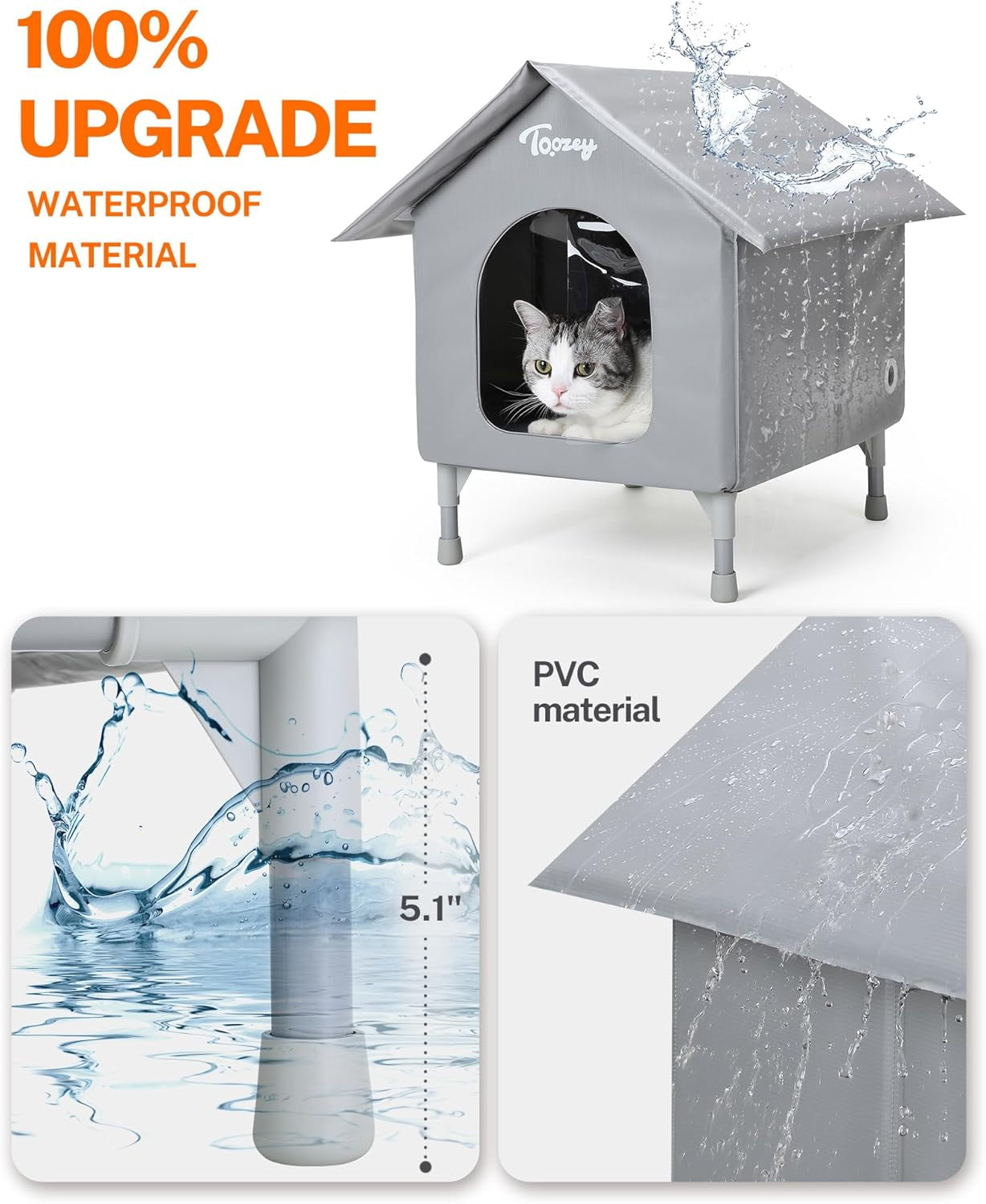 Outdoor Cat House, Waterproof Cat Shelter Extra with Heating Pad for Stray/Barn Cats, Elevated Feral Cats House with inside Insulated Aluminum Sunburn Protection