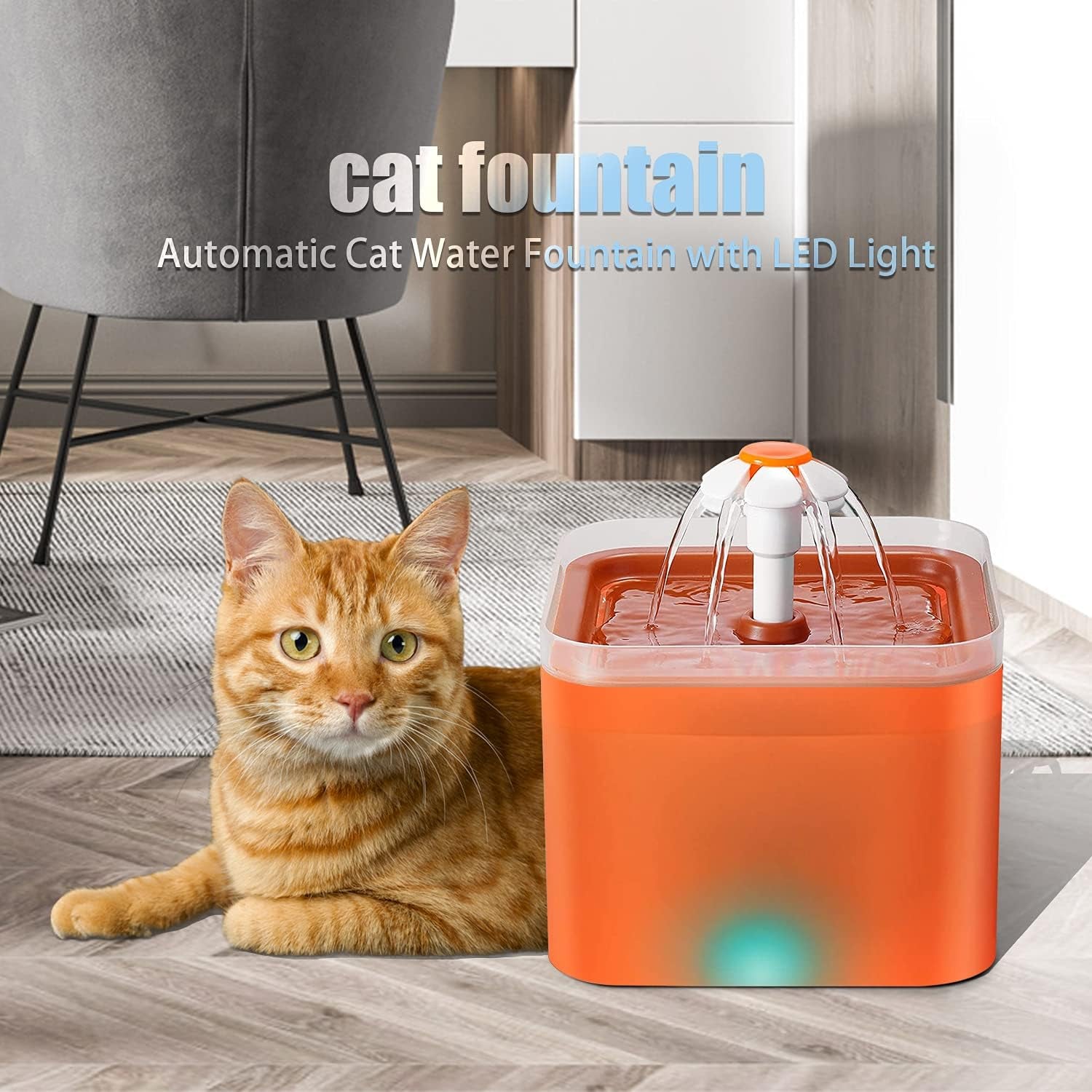 Automatic Cat Water Fountain with LED Light 67Oz/2.4L Quiet Flowing Pet Fountain for Cats Small Dogs Other Pets Hygienic Water Dispenser for Pets