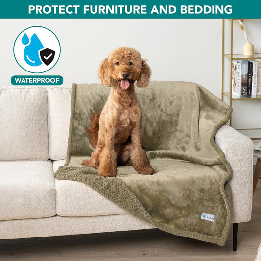 Waterproof Dog Blanket for Medium Large Dog Puppy Cat Throw for Couch Cover Leakproof Protection, Sherpa Fleece, Reversible Soft Washable 60X40 Taupe Taupe