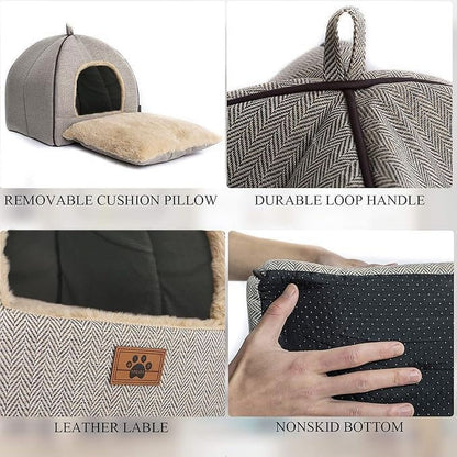 Cat Bed for Indoor Cats - Cat Cave Bed Cat House Cat Tent with Removable Washable Cushioned Pillow