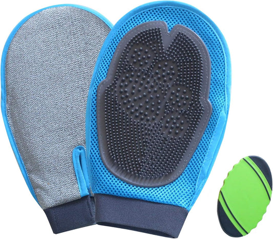 Pet Grooming Deshedding Glove Brush for Dogs Cats and Horses, Gentle Massage Remove Hair, 2 Pack with 1 Brush