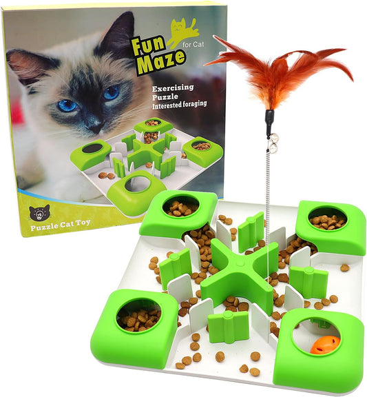 Cat Puzzle Feeder Treat Puzzle Toy, Cat Slow Feeder Food Dispenser, Interactive Treat Maze & IQ Training Toys for Indoor Cats Slow Feeder Cat Bowl for Healthy Eating Diet