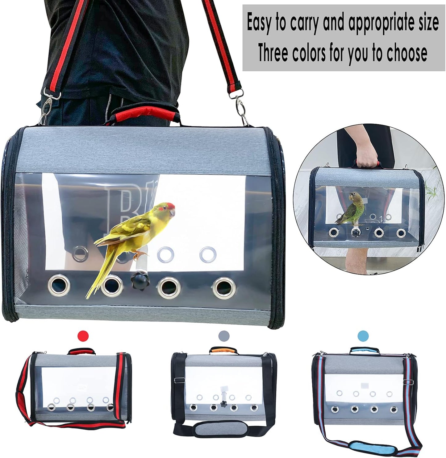 Bird Parrot Travel Carrier Lightweight Bird Travel Bag Transparent Breathable Bird Travel Cage Portable Travel Carrier for Small Bird and Parrot (Size Large, Blue)