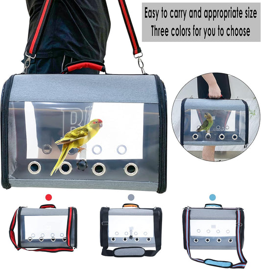 Bird Parrot Travel Carrier Lightweight Bird Travel Bag Transparent Breathable Bird Travel Cage Portable Travel Carrier for Small Bird and Parrot (Size Large, Blue)