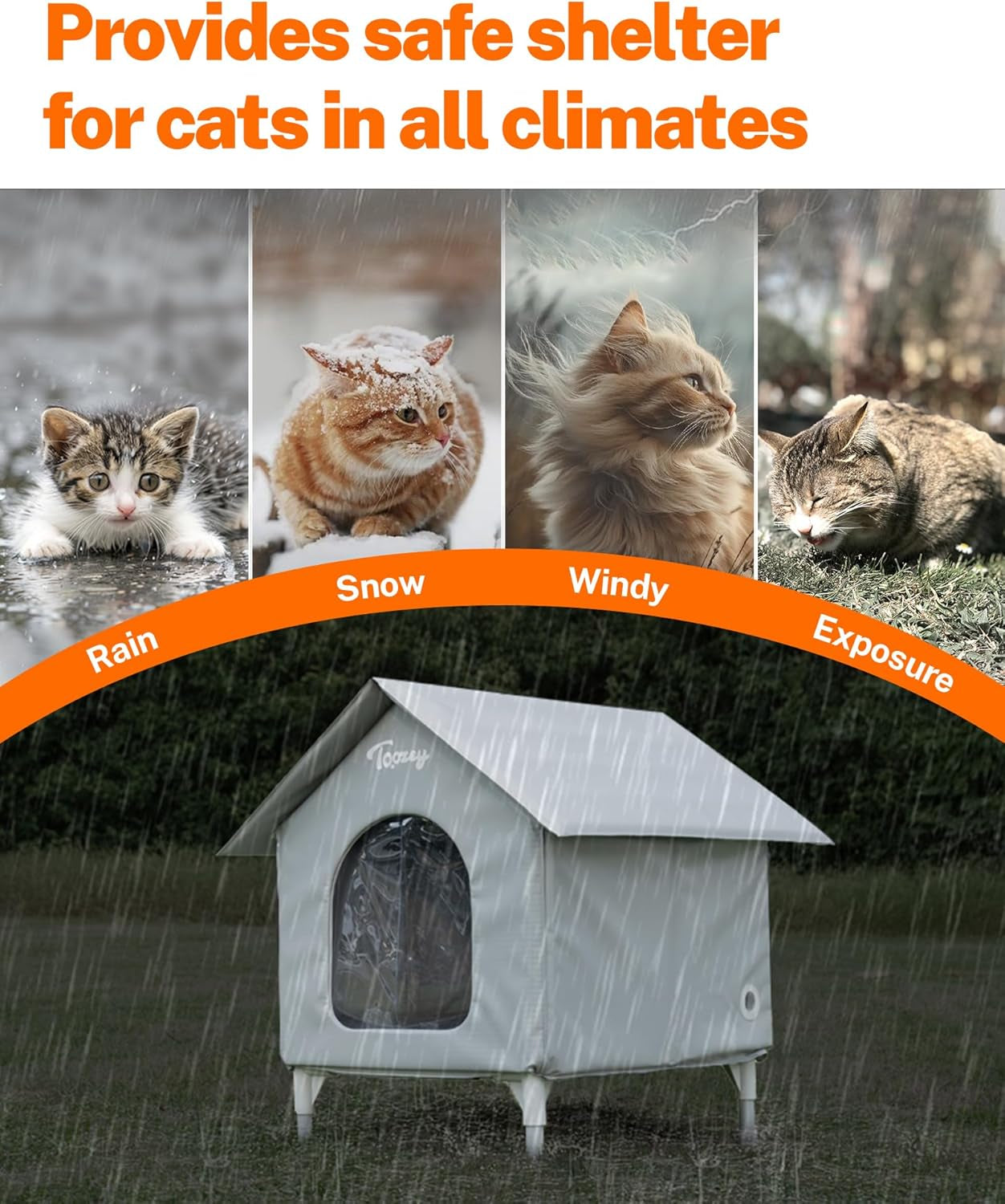 Outdoor Cat House, Waterproof Cat Shelter Extra with Heating Pad for Stray/Barn Cats, Elevated Feral Cats House with inside Insulated Aluminum Sunburn Protection