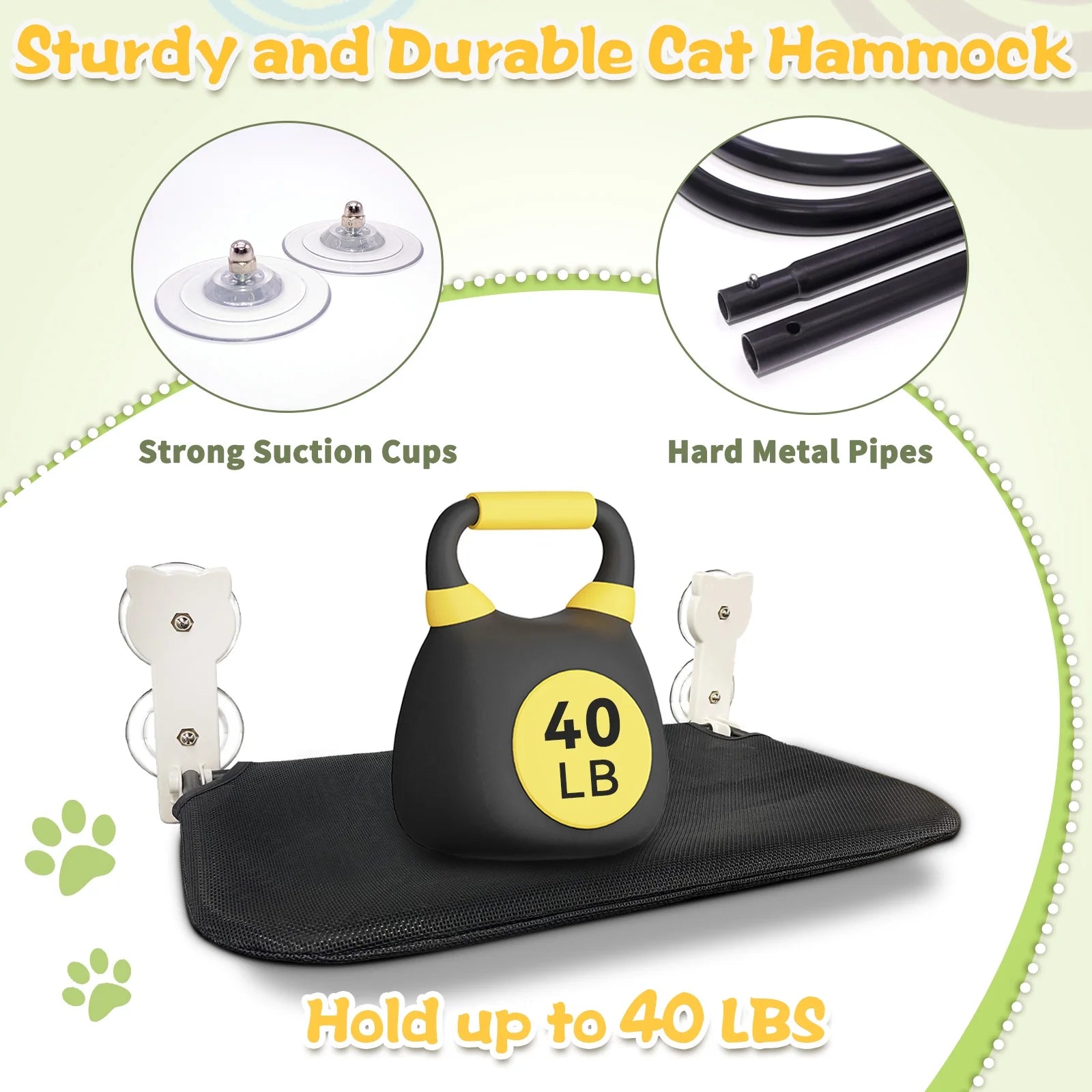 Cat Window Perch, Sturdy Foldable Cat Hammock Window Seat, Cordless Resting Pet Bed Indoor