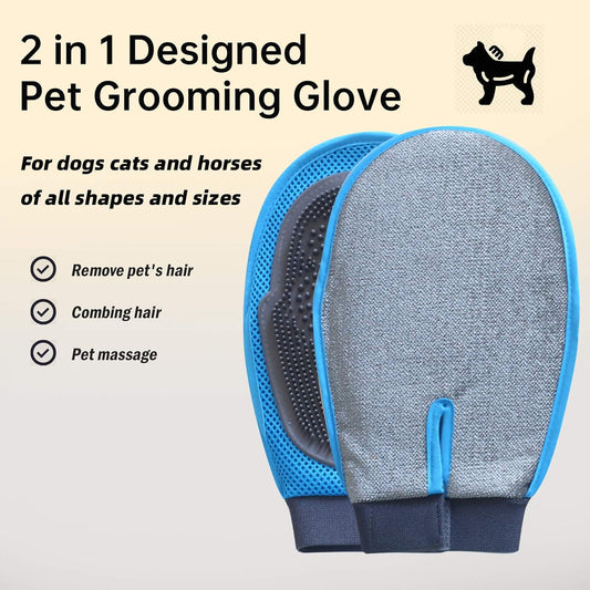 Pet Grooming Deshedding Glove Brush for Dogs Cats and Horses, Gentle Massage Remove Hair, 2 Pack with 1 Brush