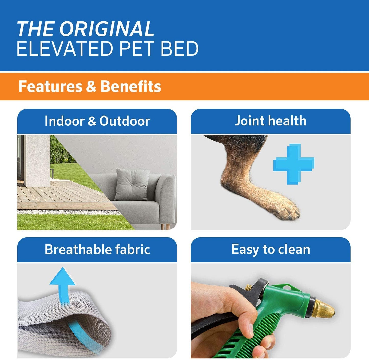 Original Elevated Dog Bed - Breathable Off-The-Ground Pet Bed with Cooling Fabric, Joint Relief & Moisture-Resistant Fabric, 100% Recyclable, Easy Clean, Gunmetal, Large
