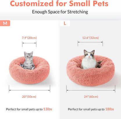 Cat Bed for Indoor Cats, Fluffy round Self Warming Calming Soft Plush Donut Cuddler Cushion Pet Bed for Small Dogs Kittens, 24 Inches