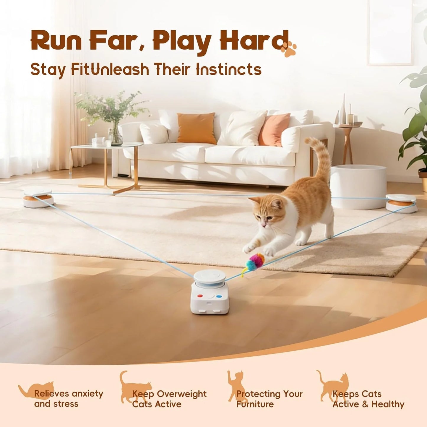 Interactive Cat Toy for Indoor Cats – Automatic Moving & Enrichment Toy for Indoor Cats/Kitten, Auto/Manual Control Cat Treadmill for Exercise & Mental Stimulation, Stimulating Chase Toys