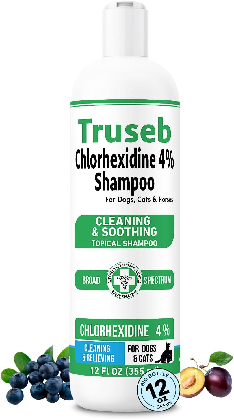 Truseb Topical Chlorhexidine 4% Shampoo for Dogs, Cats, and Horses with Plum/Blueberry Scent - 12 Oz - Made in U.S.A (Chlorhexidine 4% Shampoo, 12 Oz)