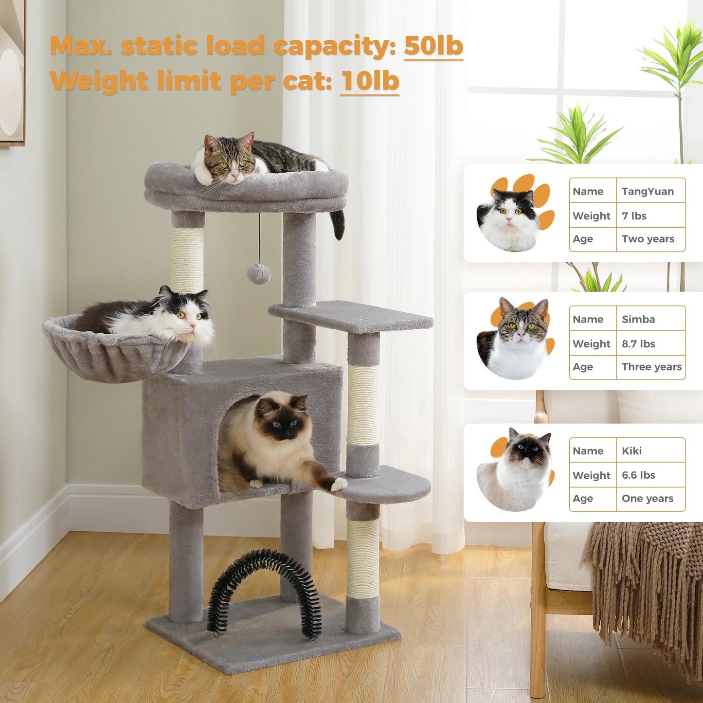 42" Cat Tree Condo with Large Perch Scratching Posts for Indoor Cats,Light Gray