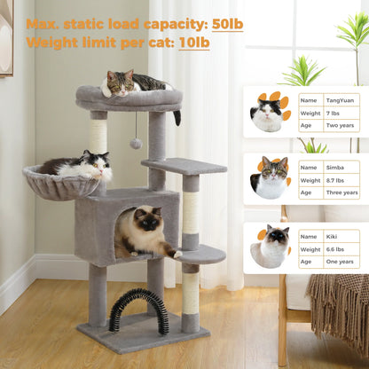 42" Cat Tree Condo with Large Perch Scratching Posts for Indoor Cats,Light Gray
