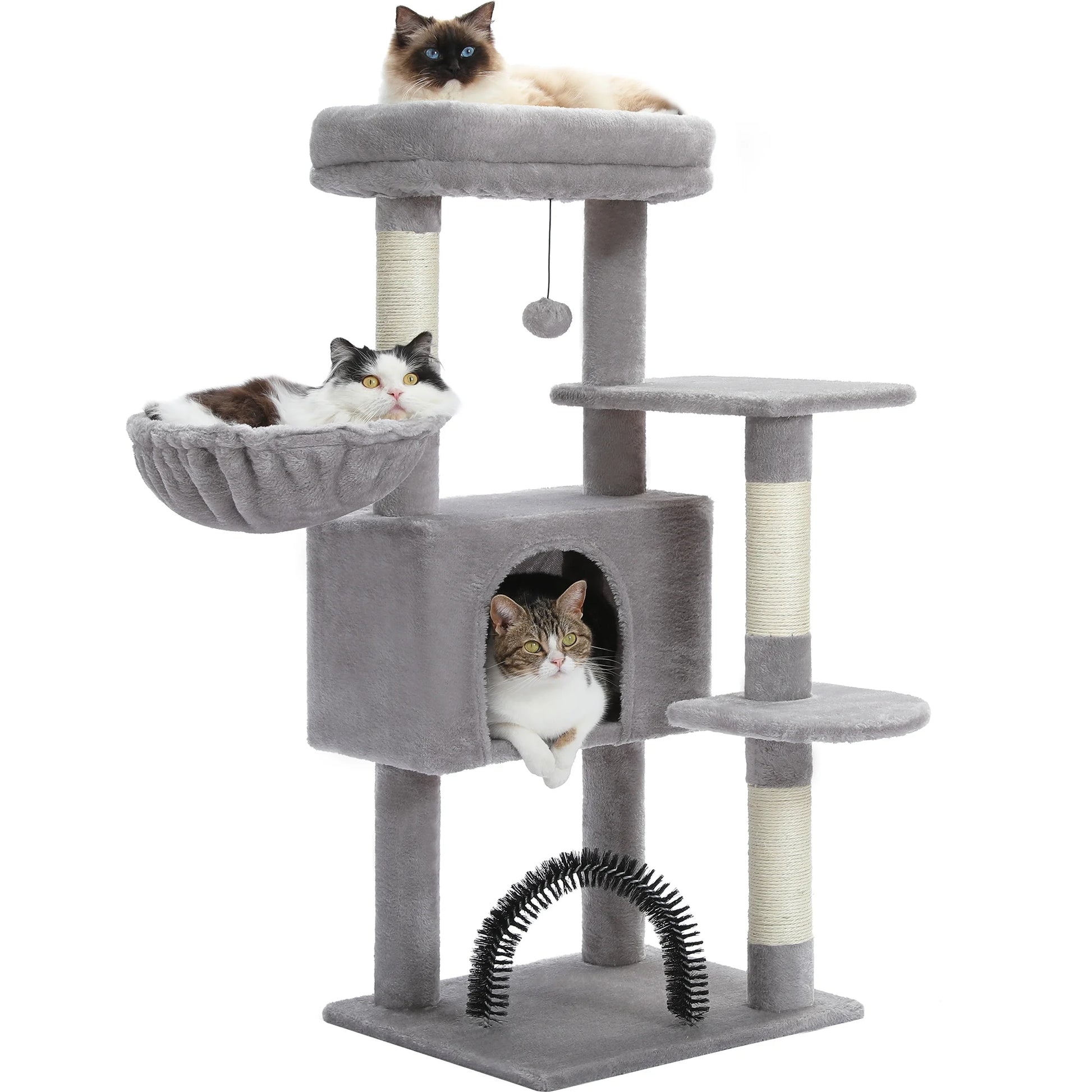 42" Cat Tree Condo with Large Perch Scratching Posts for Indoor Cats,Light Gray