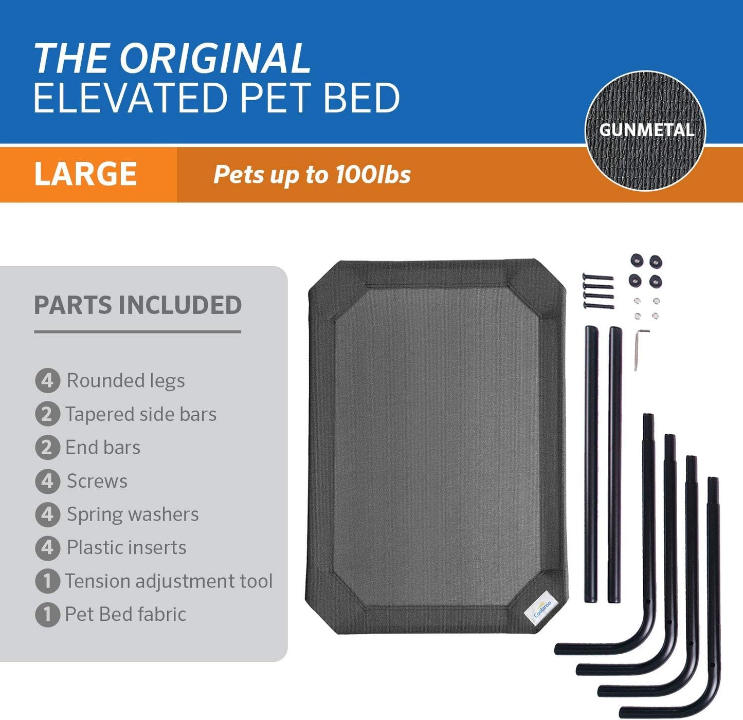Original Elevated Dog Bed - Breathable Off-The-Ground Pet Bed with Cooling Fabric, Joint Relief & Moisture-Resistant Fabric, 100% Recyclable, Easy Clean, Gunmetal, Large
