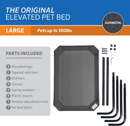 Original Elevated Dog Bed - Breathable Off-The-Ground Pet Bed with Cooling Fabric, Joint Relief & Moisture-Resistant Fabric, 100% Recyclable, Easy Clean, Gunmetal, Large