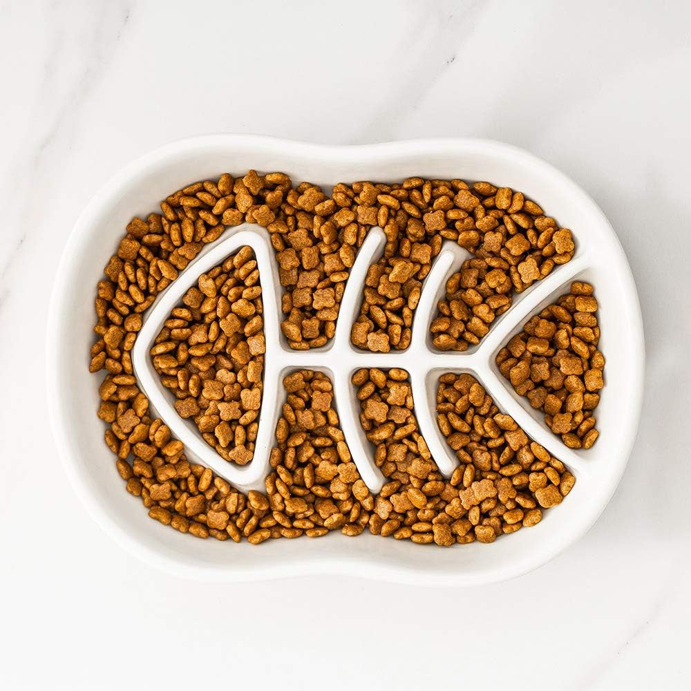 Slow Feeder Cat Bowl - Slow down Cat Food Dish for Healthy Eating - Fun Interactive Maze Design - Bloating Stop, anti Gulping, Improve Digestion - White