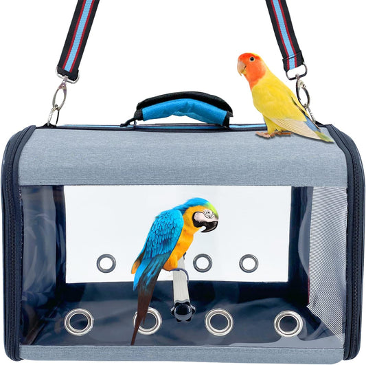 Bird Parrot Travel Carrier Lightweight Bird Travel Bag Transparent Breathable Bird Travel Cage Portable Travel Carrier for Small Bird and Parrot (Size Large, Blue)