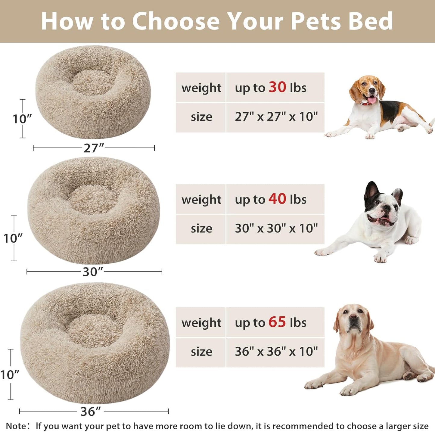 Calming Dog Bed Cat Bed Donut, Faux Fur Pet Bed Self-Warming Donut Cuddler, Comfortable round Plush Dog Beds (30 X 30 X 10 Inch, Brown)