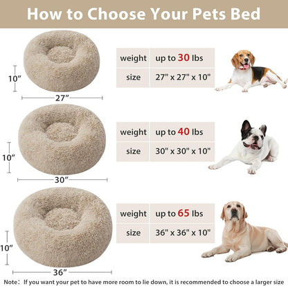 Calming Dog Bed Cat Bed Donut, Faux Fur Pet Bed Self-Warming Donut Cuddler, Comfortable round Plush Dog Beds (30 X 30 X 10 Inch, Brown)
