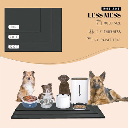 100% Waterproof Thicker Silicone Dog Food Mat, 0.63'' Raised Edge Bowl Mat for Food & Water, Non Slip Pet Feeding Placemat for Messy Drinkers, Perfect for Large Medium Small Breeds, 18"X10"