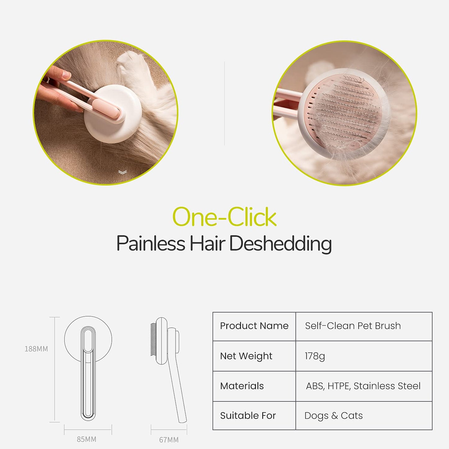 Self Cleaning Slicker Brush for Dogs and Cats - Pet Grooming Tool for Undercoat, Shedding Mats & Tangled Hair - Pet Grooming Brush Bristles with round Tip Massages & Improve Circulation