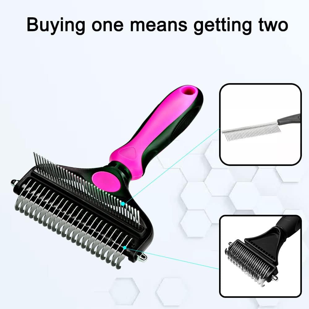 Pet Grooming Brush,Professional 2 in 1 Pet Deshedding Tool for Dogs/Cats,Safe Dematting Comb for Easy Mats & Tangles Removing,Undercoat Rakes for Short to Long Hair(Red)