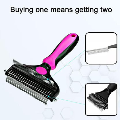 Pet Grooming Brush,Professional 2 in 1 Pet Deshedding Tool for Dogs/Cats,Safe Dematting Comb for Easy Mats & Tangles Removing,Undercoat Rakes for Short to Long Hair(Red)