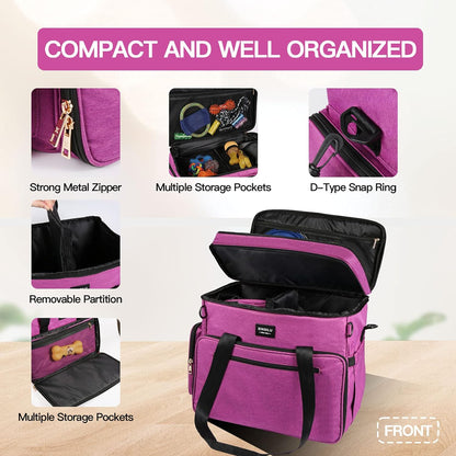 Dog Travel Bag Double Layer Large Pet Travel Bag Organizer for Accessories, Includes 2 Collapsible Bowls, 2 Food Containers, 1 Water-Resistant Placemat, Ideal Dog Travel Kit for a Weekend Away, Purple