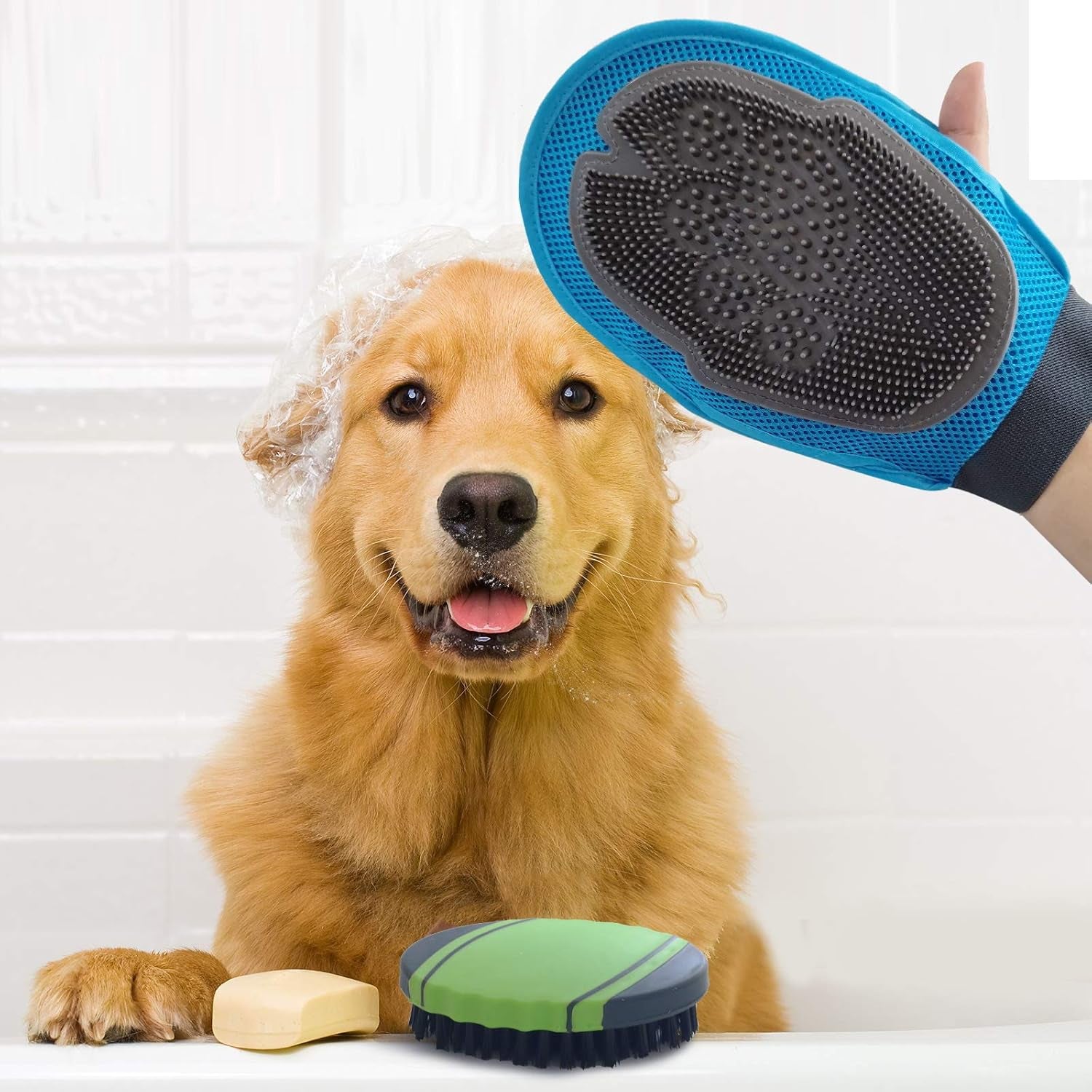 Pet Grooming Deshedding Glove Brush for Dogs Cats and Horses, Gentle Massage Remove Hair, 2 Pack with 1 Brush