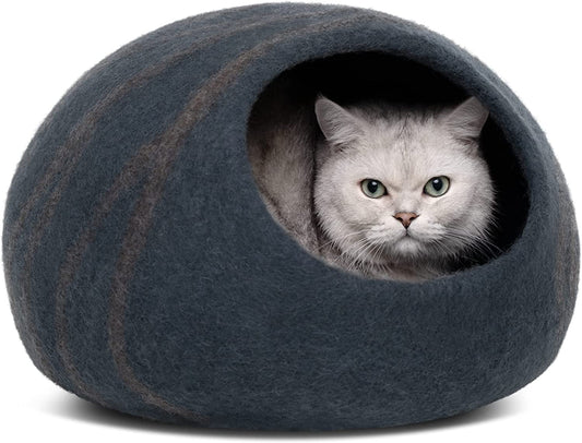 Cat Cave – Premium Felt Cat Bed for Indoor Cats, Handmade Merino Wool (Slate Grey, Large)