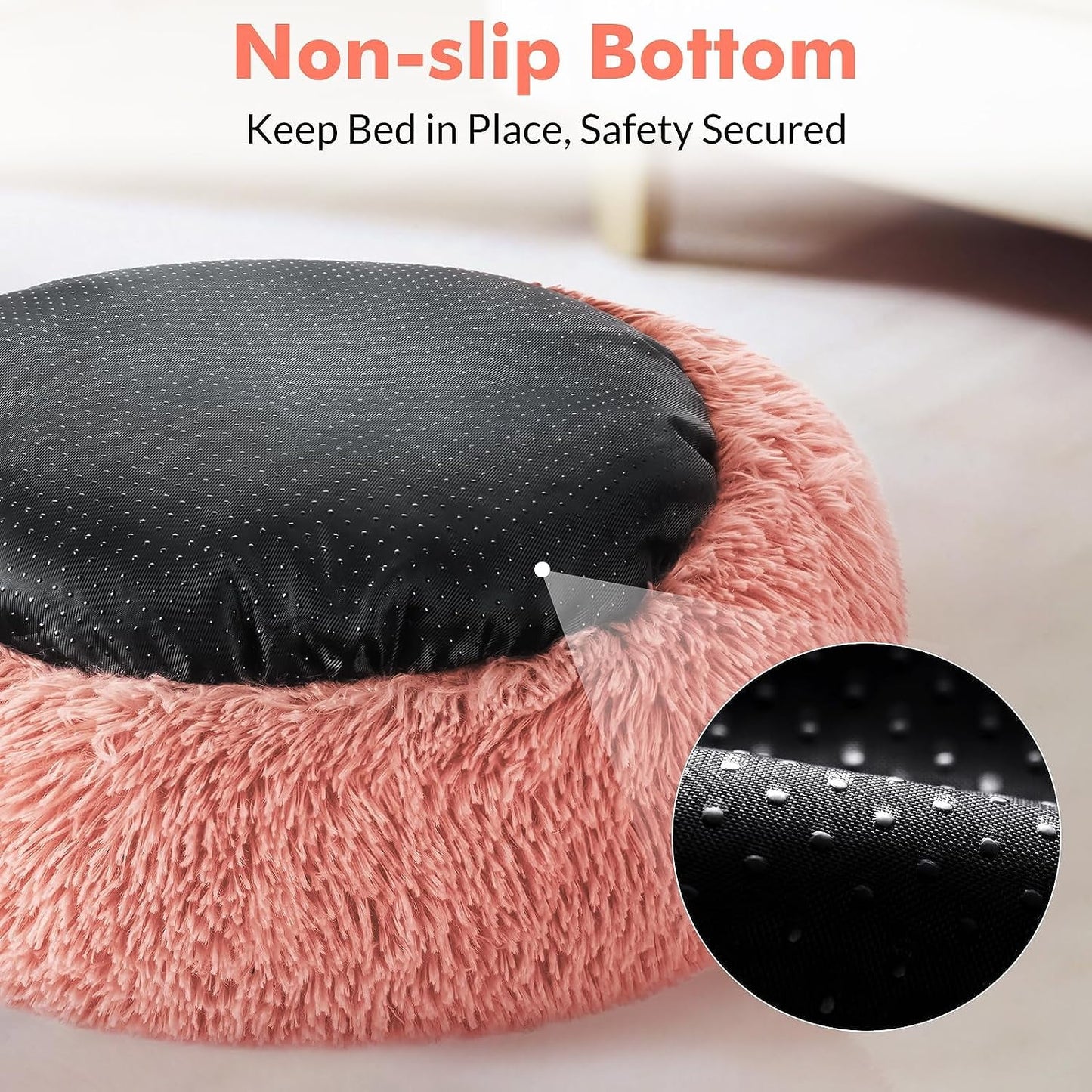 Cat Bed for Indoor Cats, Fluffy round Self Warming Calming Soft Plush Donut Cuddler Cushion Pet Bed for Small Dogs Kittens, 24 Inches