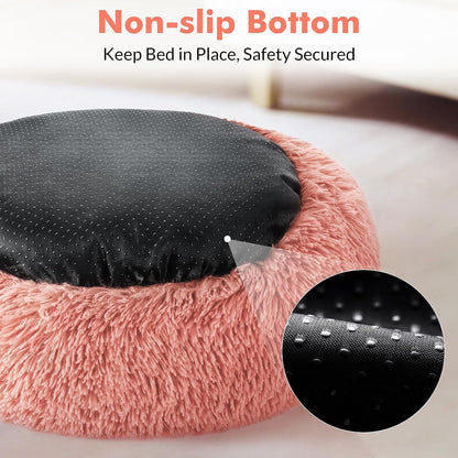 Cat Bed for Indoor Cats, Fluffy round Self Warming Calming Soft Plush Donut Cuddler Cushion Pet Bed for Small Dogs Kittens, 24 Inches