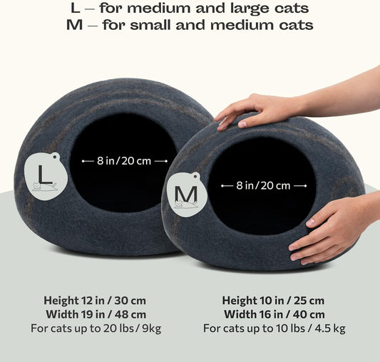 Cat Cave – Premium Felt Cat Bed for Indoor Cats, Handmade Merino Wool (Slate Grey, Large)