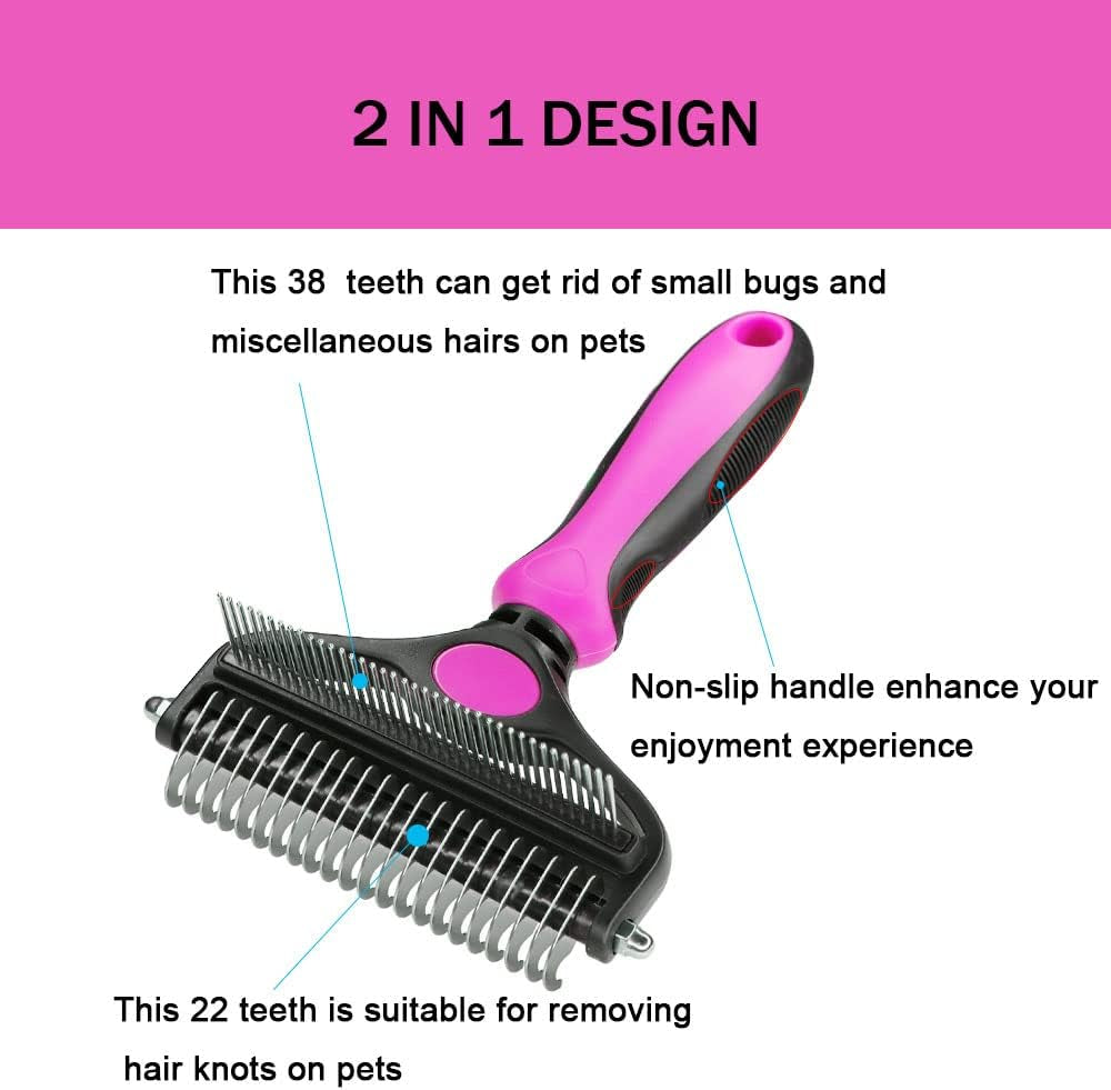 Pet Grooming Brush,Professional 2 in 1 Pet Deshedding Tool for Dogs/Cats,Safe Dematting Comb for Easy Mats & Tangles Removing,Undercoat Rakes for Short to Long Hair(Red)