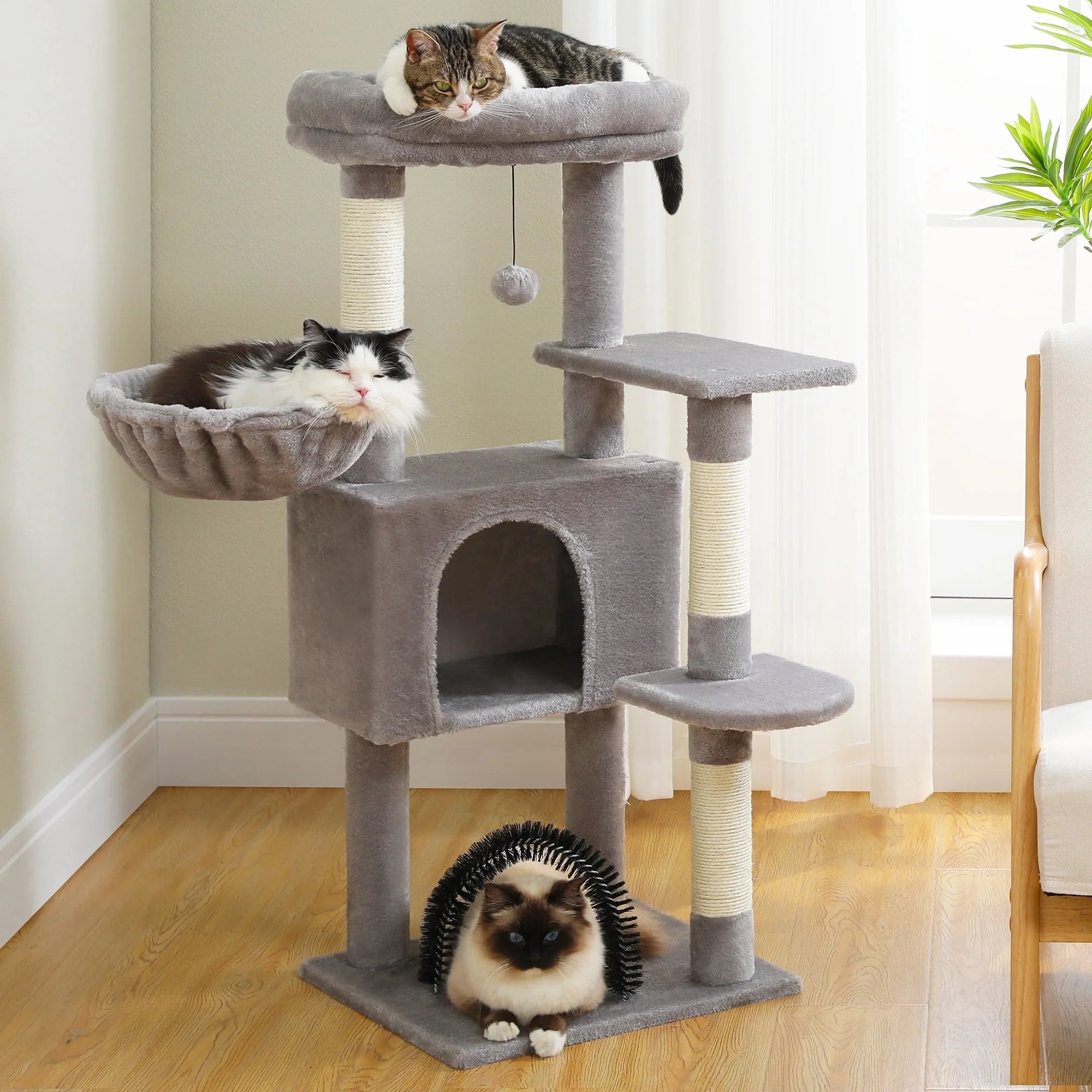 42" Cat Tree Condo with Large Perch Scratching Posts for Indoor Cats,Light Gray